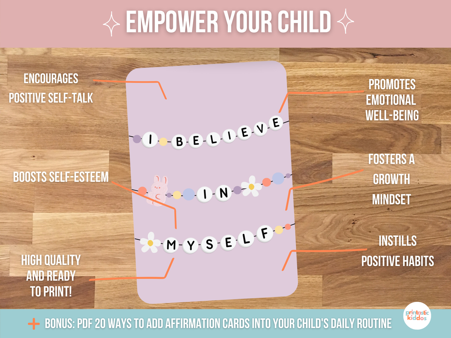 16 Printable Affirmation Cards for Kids: Empowerment with Beaded Bracelet Designs
