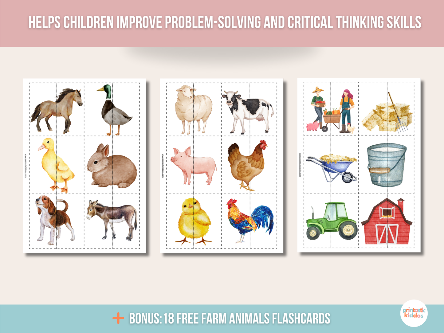 Printable Farm Animals Matching Game for Toddlers and Babies: Learning Fun from the Farm!