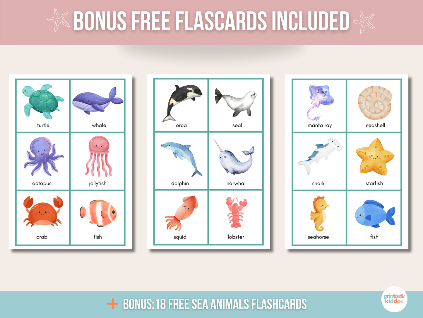 Printable Sea Animals Matching Game for Toddlers and Babies