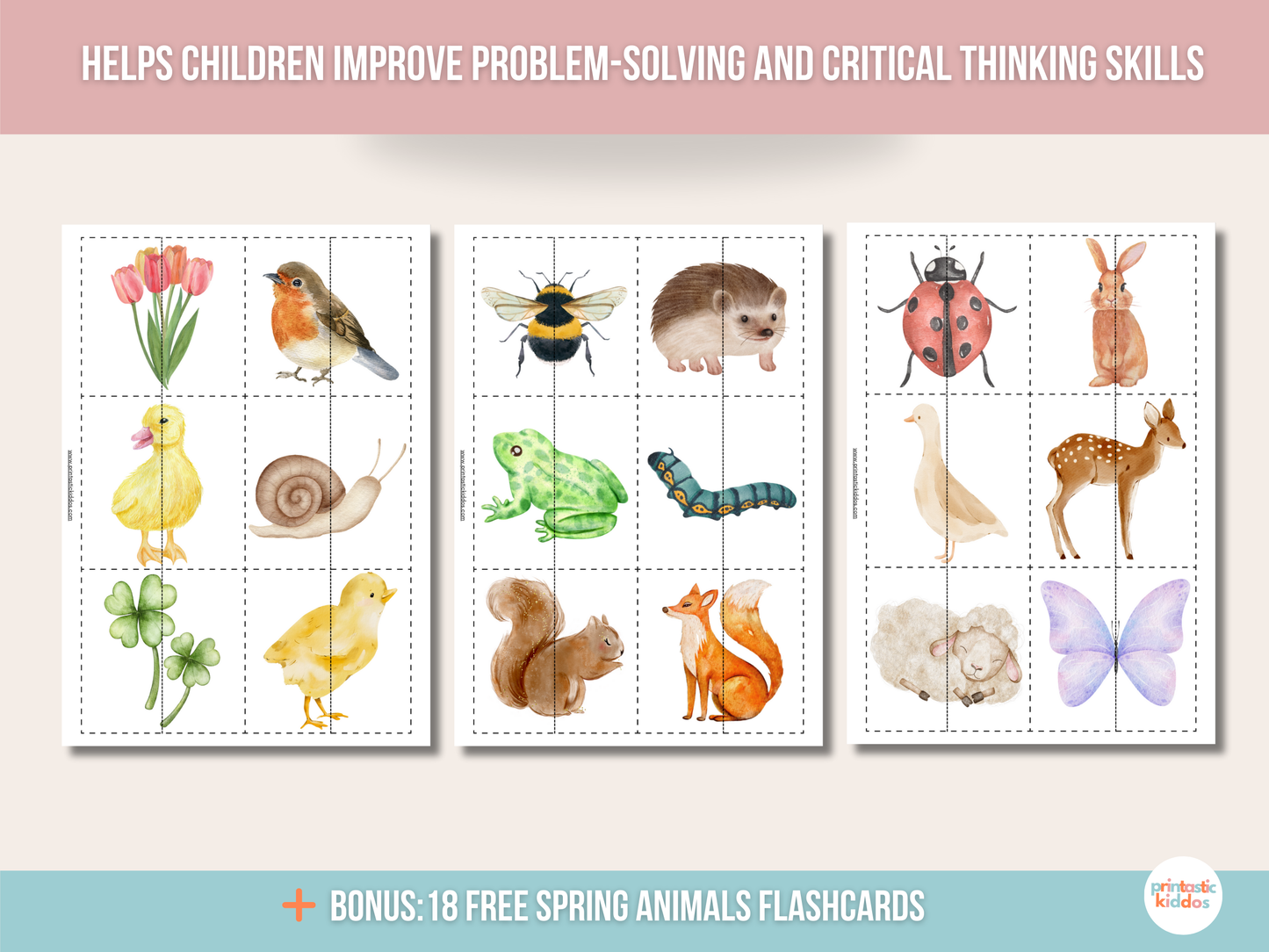 Printable Spring Animals Matching Game For Toddlers And Babies