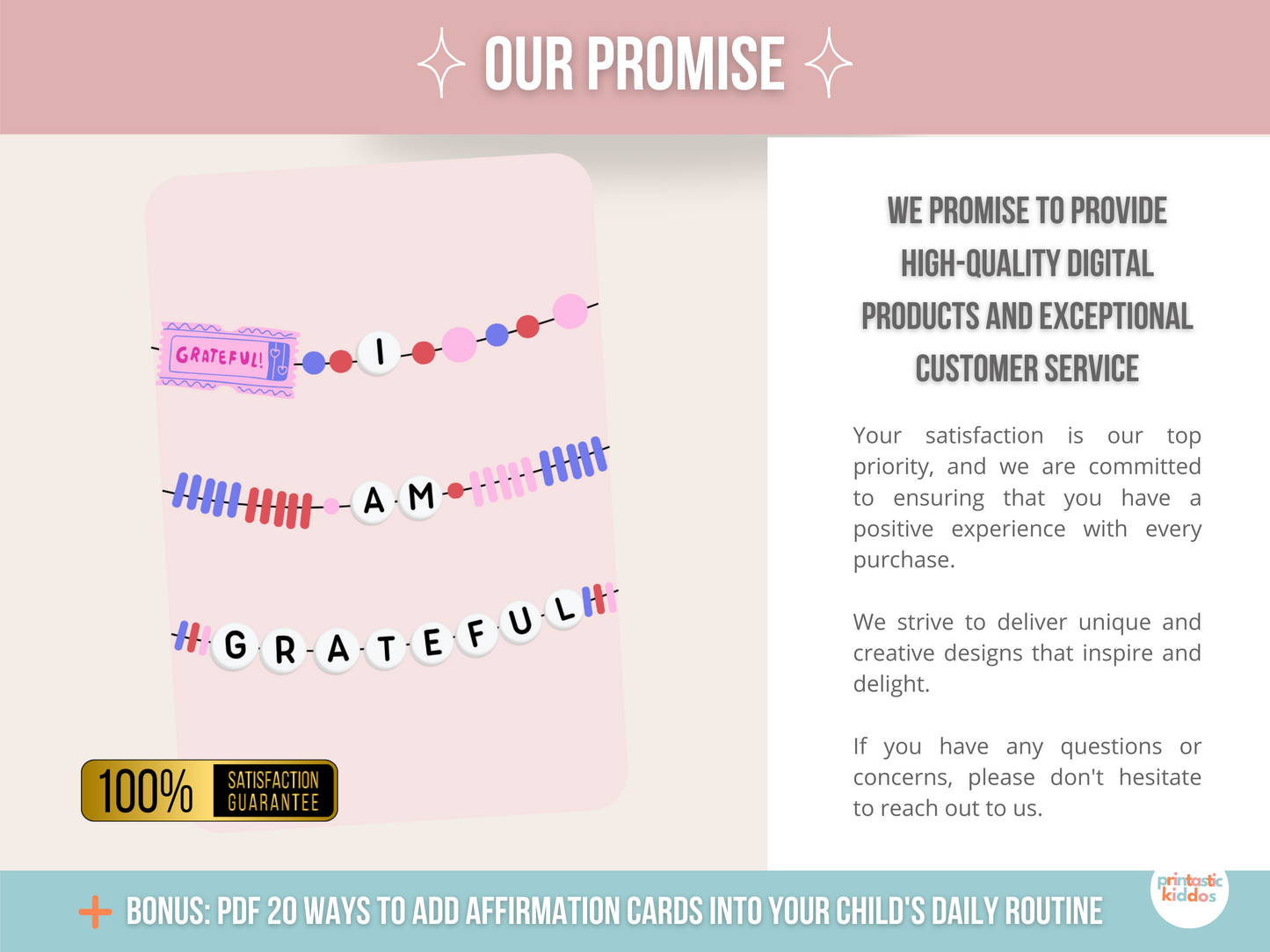 16 Printable Affirmation Cards for Kids: Empowerment with Beaded Bracelet Designs