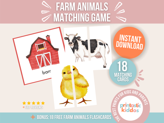 Printable Farm Animals Matching Game for Toddlers and Babies: Learning Fun from the Farm!