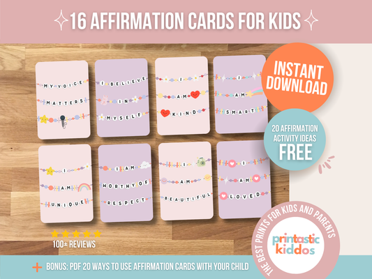 16 Printable Affirmation Cards for Kids: Empowerment with Beaded Bracelet Designs